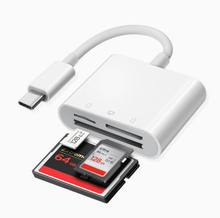3-in-1 USB-C Card Reader – SD/TF/CF Adapter for Android Phones, iPad Air, and iPhone 15