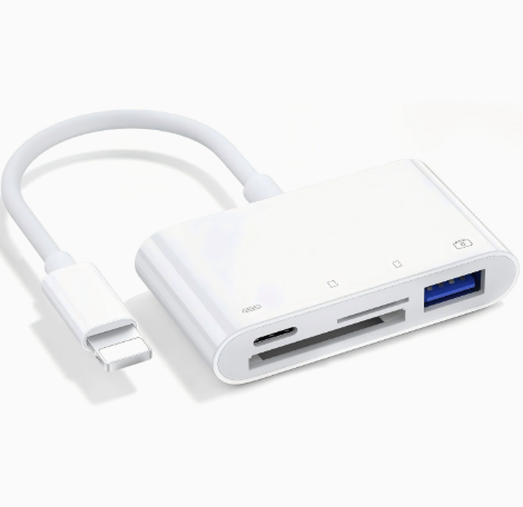 4-in-1 USB-C Adapter – SD/TF Card Reader + USB Port + Charging for Smartphones and Tablets