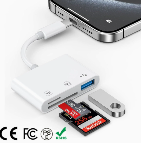 CF/SD/TF Memory Card Converter – USB-C & Lightning Adapter for iPhone, iPad, and Cameras